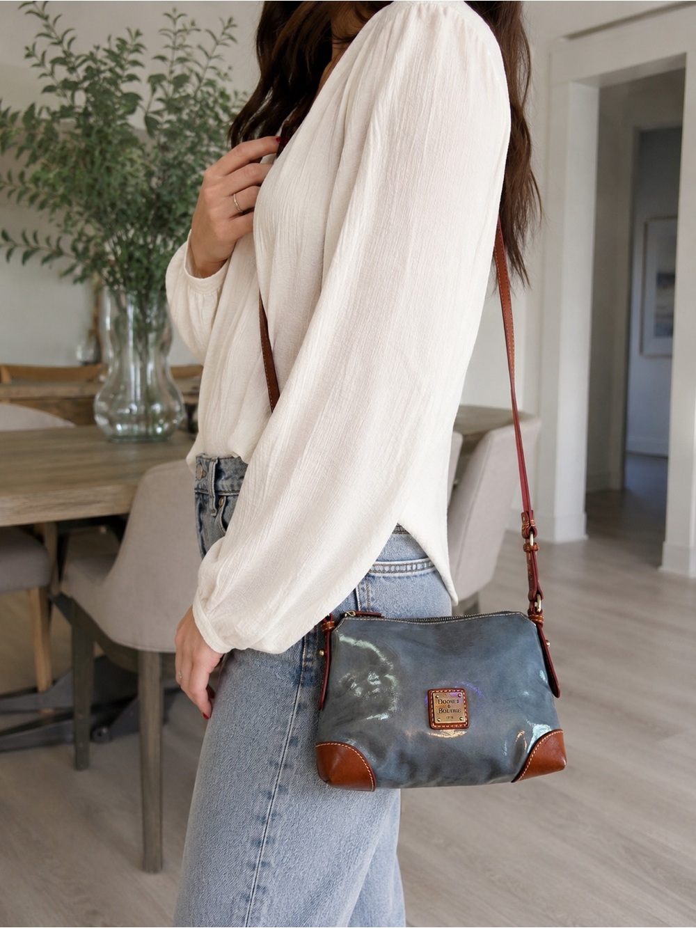 Dooney & Bourke Blue Crossbody with Brown Leather Trim